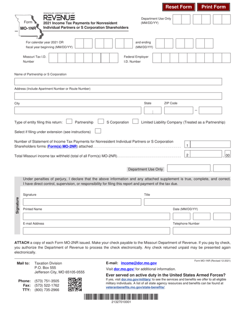 Form MO-1NR 2021 Printable Pdf
