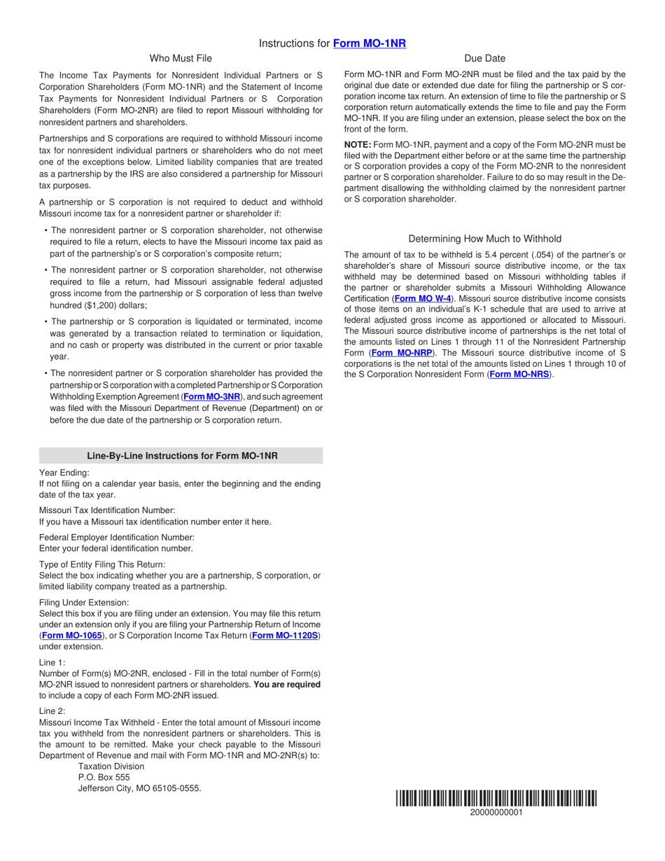 Form MO-1NR Income Tax Payments for Nonresident Individual Partners or S Corporation Shareholders - Missouri, Page 2