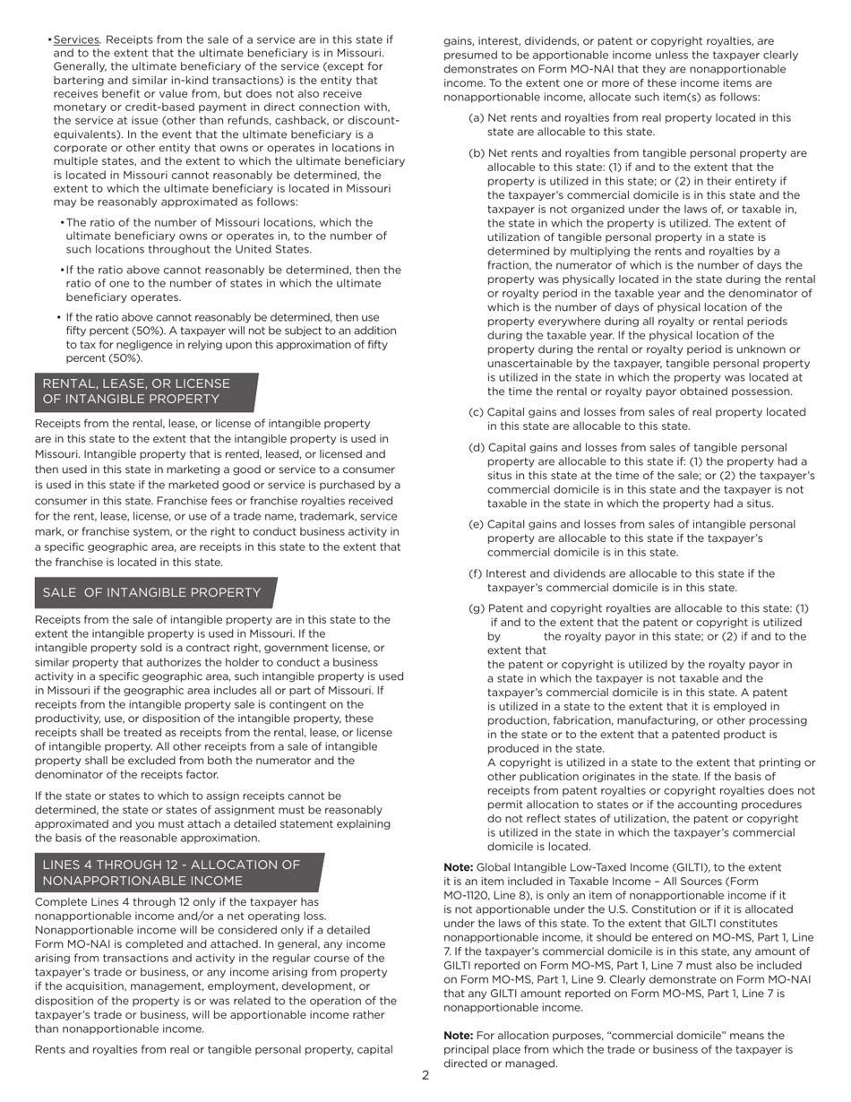 Form MO-MS Corporation Allocation and Apportionment of Income Schedule - Missouri, Page 3