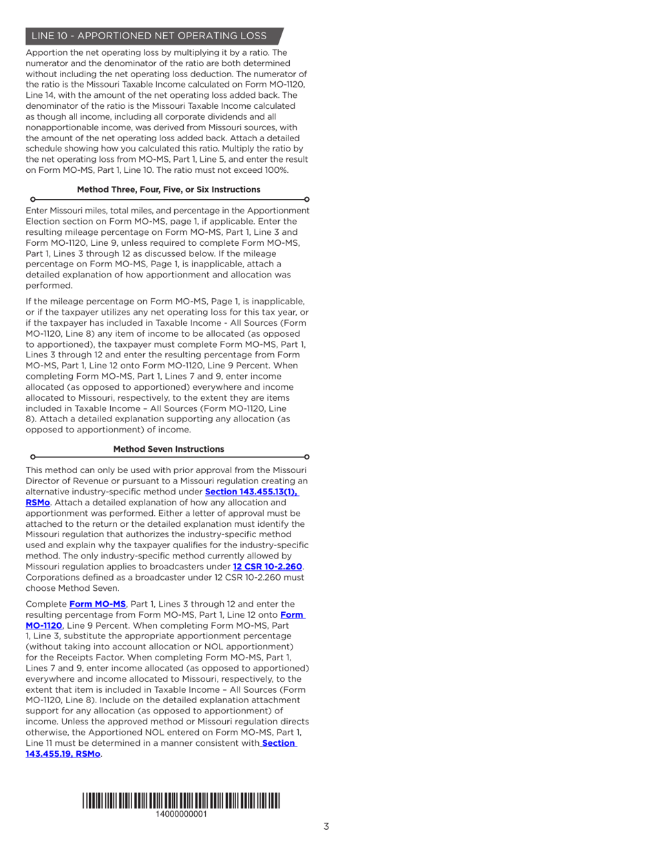 Form MO-MS Corporation Allocation and Apportionment of Income Schedule - Missouri, Page 4