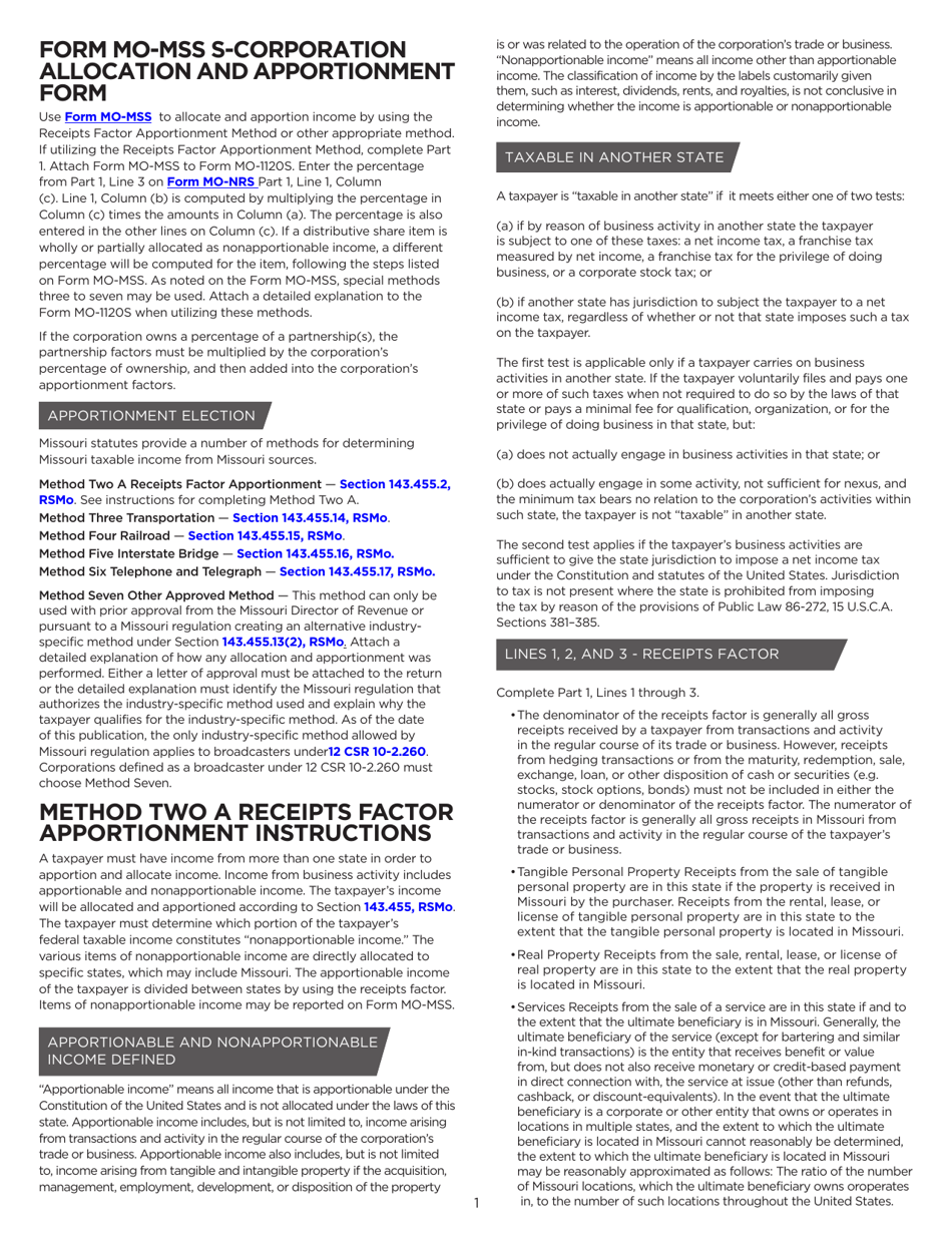 Form MO-MSS S-Corporation Allocation and Apportionment Schedule - Missouri, Page 3