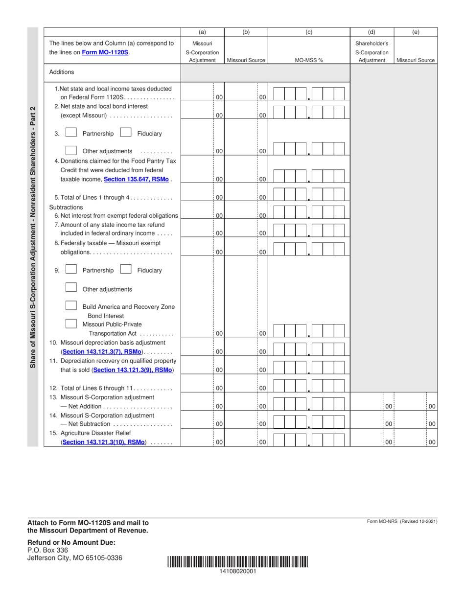 Form MO-NRS S-Corporation Nonresident Form - Missouri, Page 2