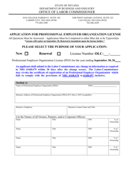 Document preview: Application for Professional Employer Organization License - Nevada