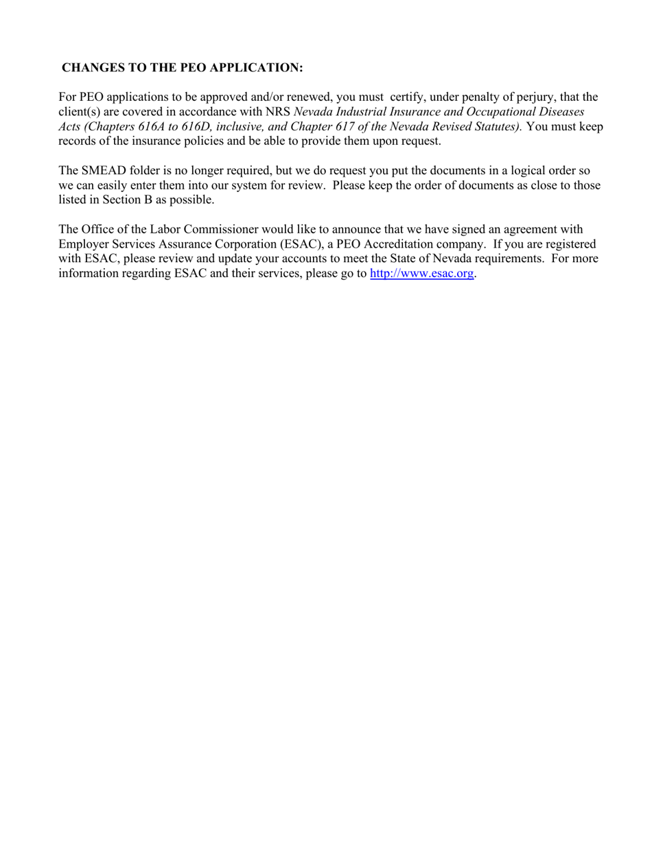 Application for Professional Employer Organization License - Nevada, Page 9