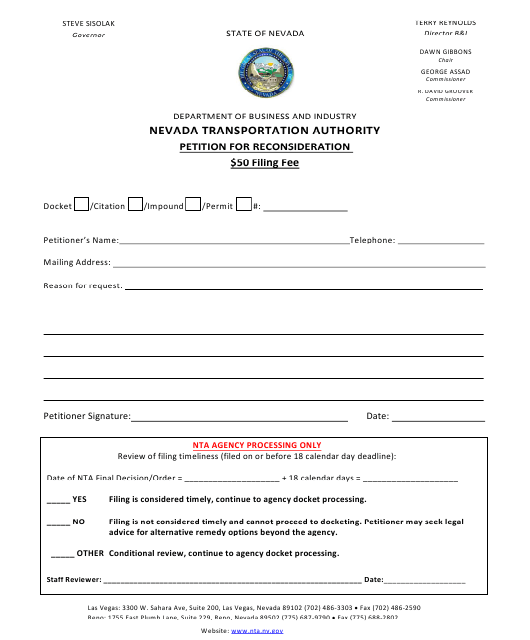 Nevada Petition for Reconsideration Download Fillable PDF Templateroller