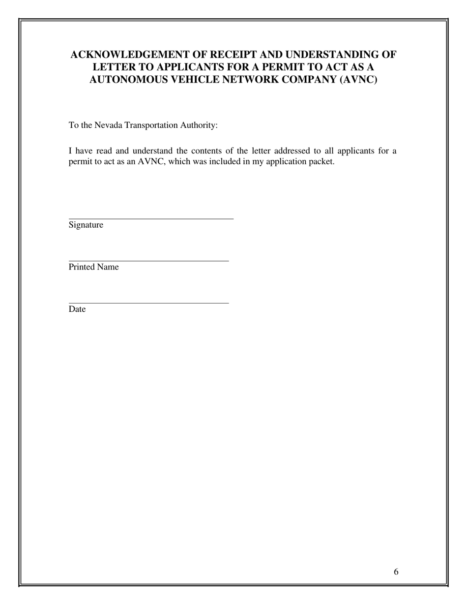 Nevada Application for a Permit to Act as an Autonomous Vehicle Network ...