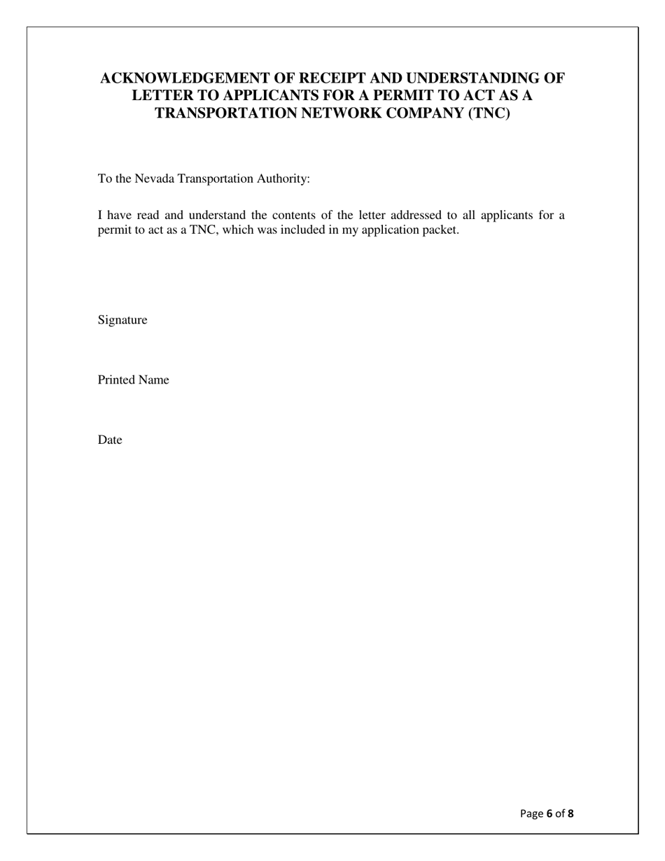 Application for a Permit to Act as a Transportation Network Company (Tnc) - Nevada, Page 6