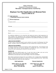 Document preview: Employer Van Pool Application and Renewal Form - Nevada