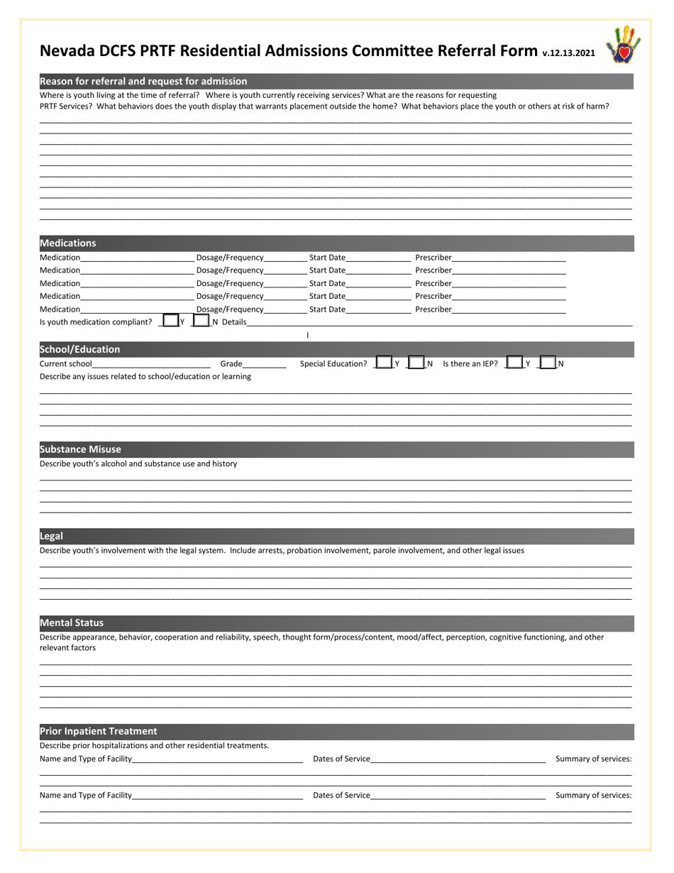 Nevada Dcfs Prtf Residential Admissions Committee Referral Form - Nevada, Page 2