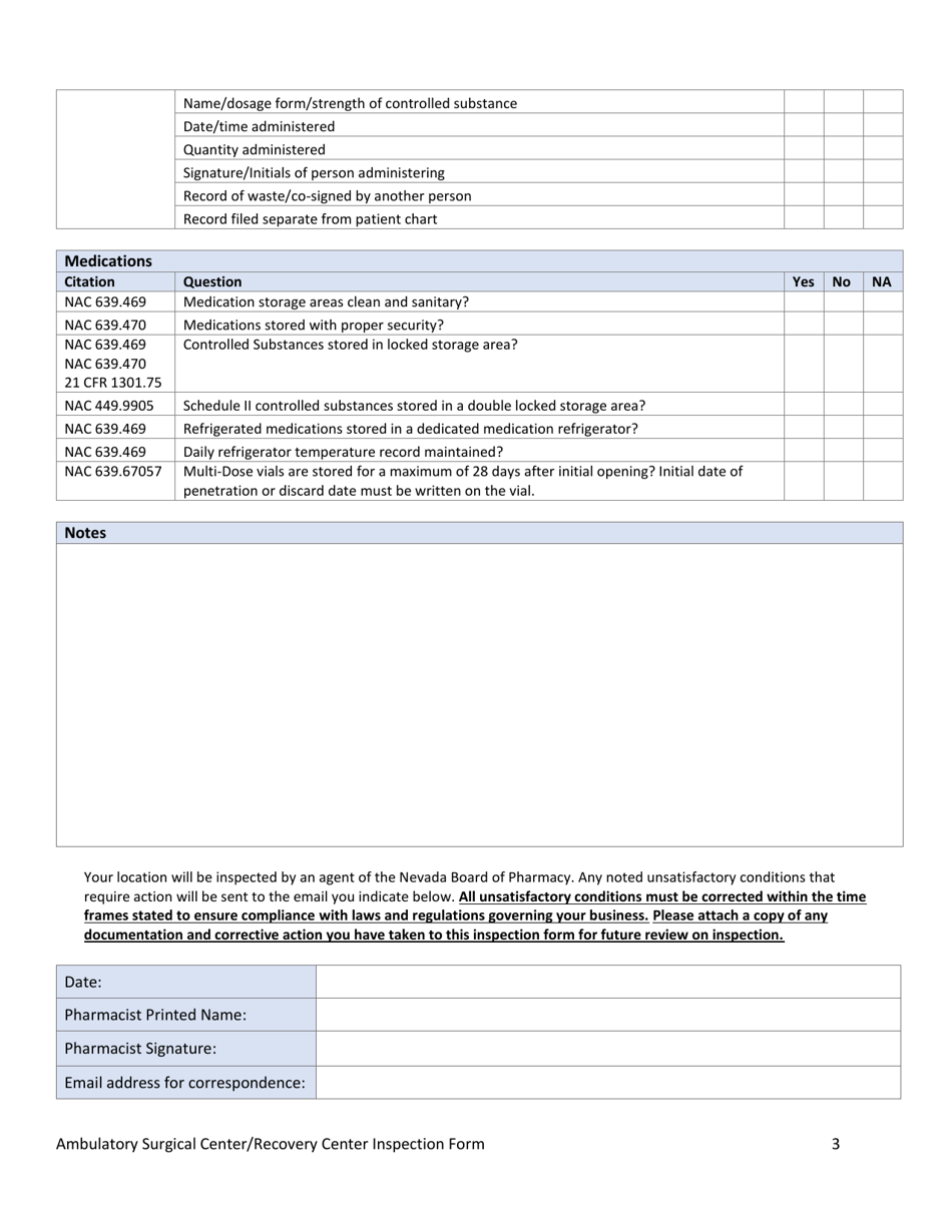 Nevada Ambulatory Surgical Center/Recovery Center Inspection Form ...
