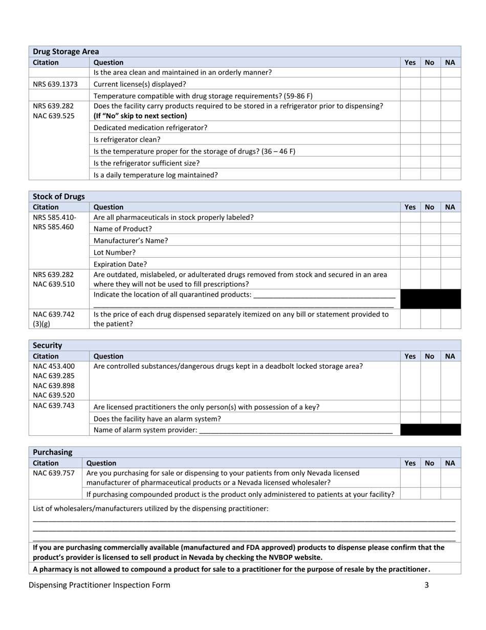 Dispensing Practitioner Inspection - Nevada, Page 3