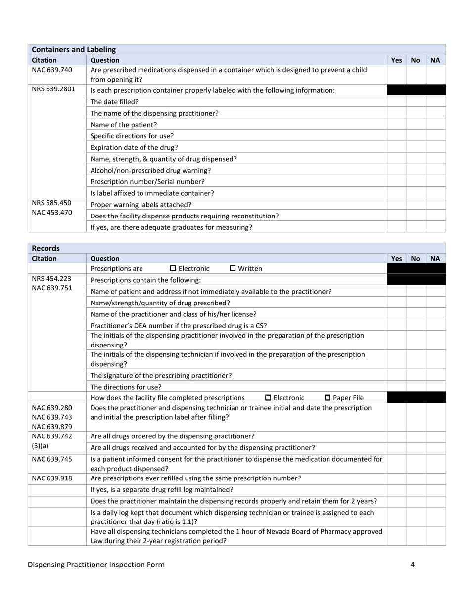 Dispensing Practitioner Inspection - Nevada, Page 4