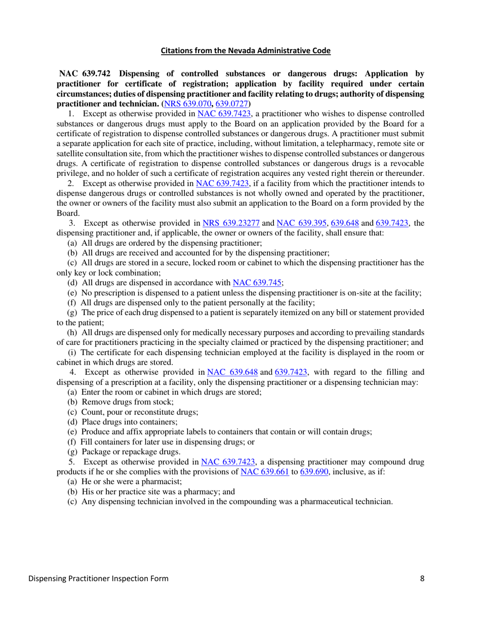 Nevada Dispensing Practitioner Inspection Fill Out, Sign Online and