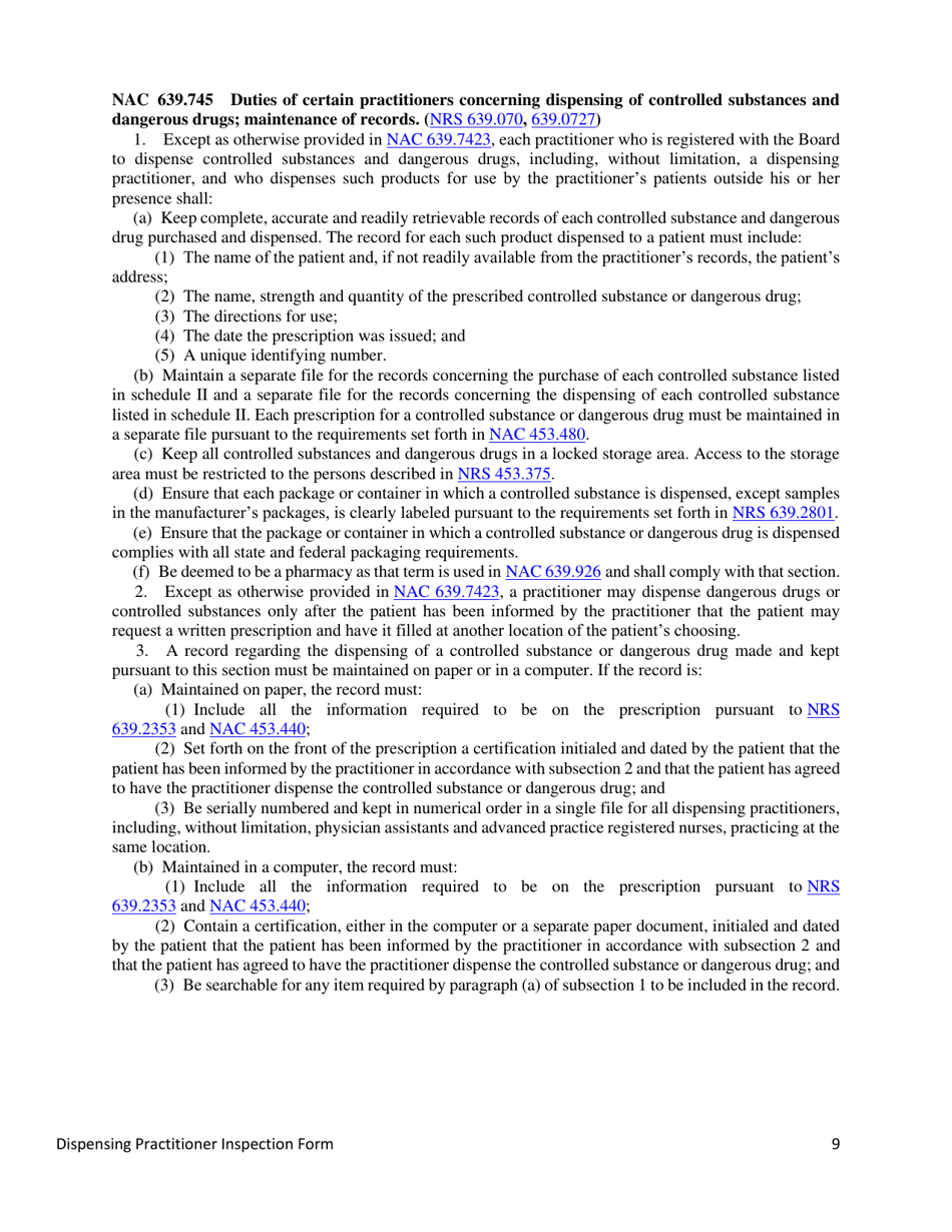 Nevada Dispensing Practitioner Inspection Fill Out, Sign Online and