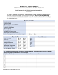 Document preview: Retail Pharmacy Pre-inspection Form - Nevada