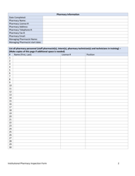 Institutional Pharmacy Inspection Form - Nevada, Page 2