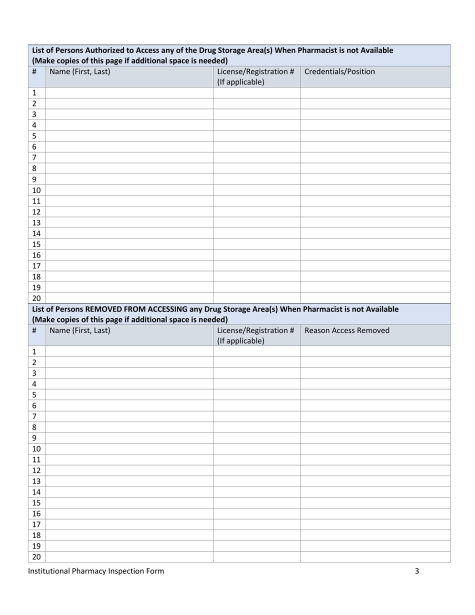 Institutional Pharmacy Inspection Form - Nevada, Page 3