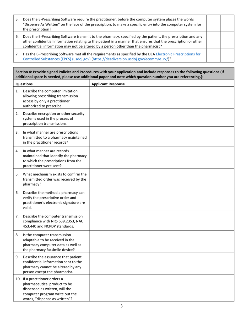 Electronic Prescription Software Approval Form - Nevada, Page 3