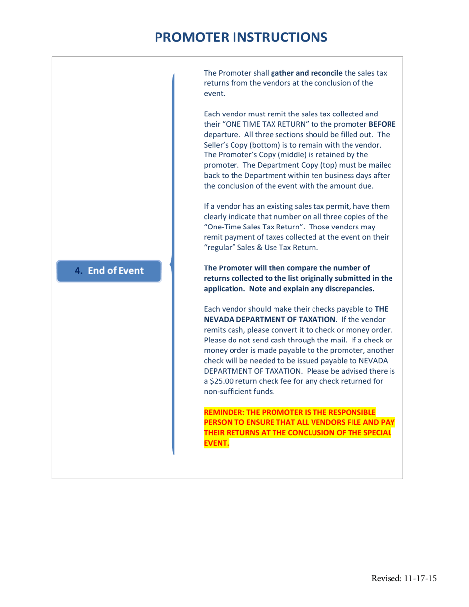 Instructions for One-Time Special Event Permit Application - Nevada, Page 4