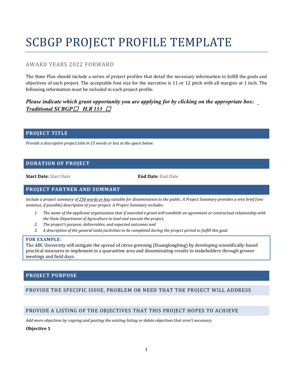 Scbgp Project Profile Template - Award Years 2022 Forward - Nevada, Page 1