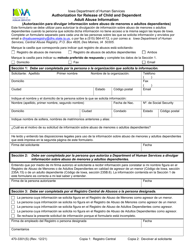 Document preview: Formulario 470-3301 Autorizacion Para Divulgar Informacion Sobre Abuso De Menores O Adultos Dependientes - Iowa (Spanish)