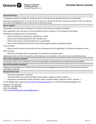 Document preview: Form 0215E Volunteer Service Awards - Ontario, Canada