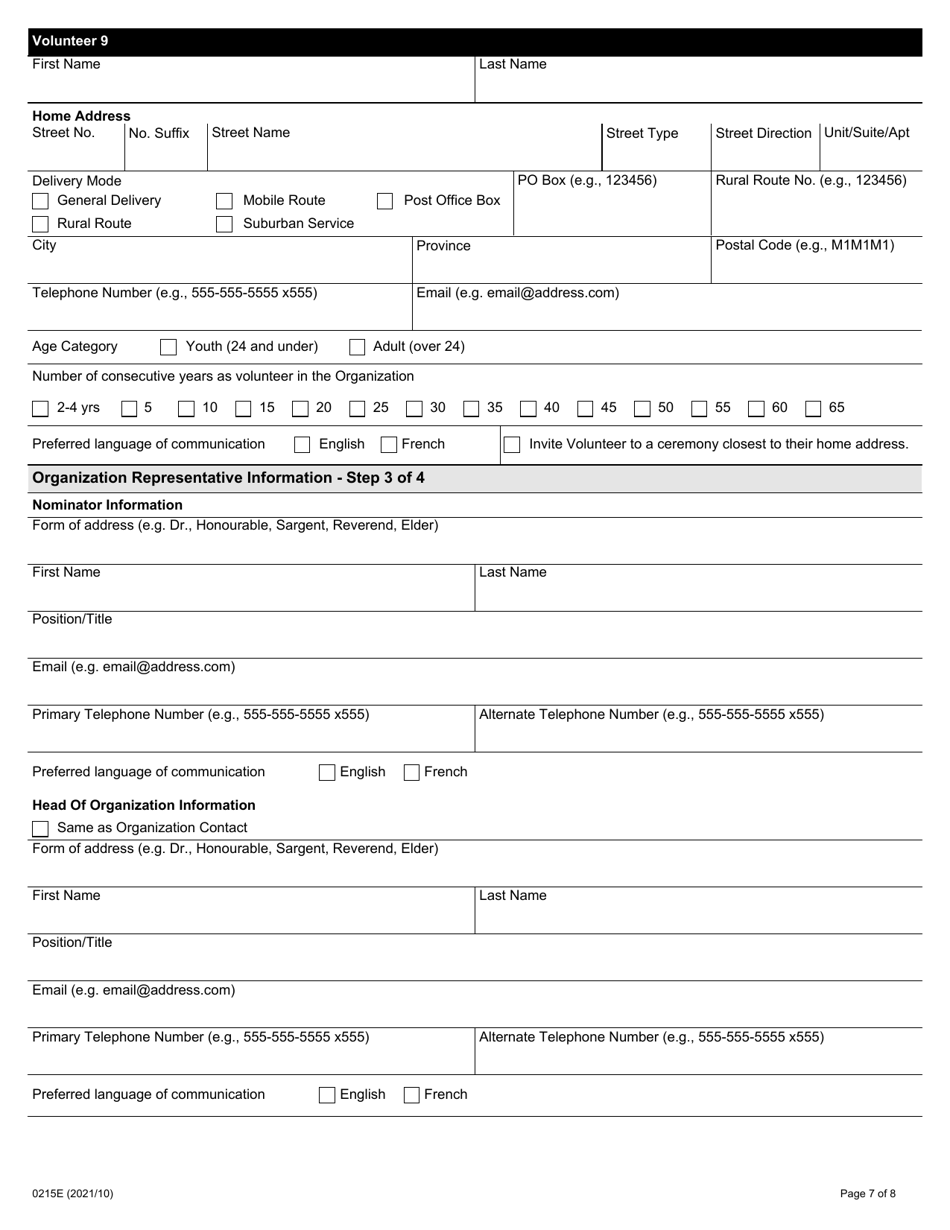 Form 0215E Volunteer Service Awards - Ontario, Canada, Page 7