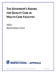 Document preview: Governor's Award for Quality Care in Health Care Facilities Nomination Form - Iowa