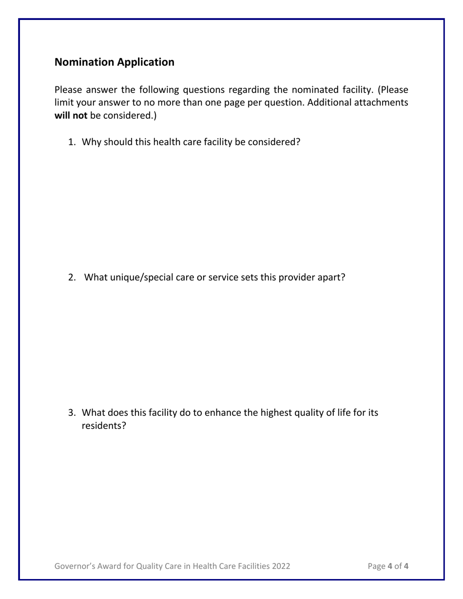 Governors Award for Quality Care in Health Care Facilities Nomination Form - Iowa, Page 4
