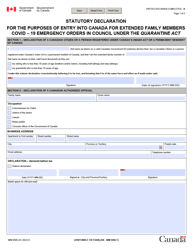 Document preview: Form IMM0006 Statutory Declaration for the Purpose of Entry Into Canada for Extended Family Members Covid-19 Emergency Orders in Council Under the Quarantine Act - Canada