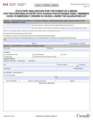 Form IMM0016 Statutory Declaration for the Parent of a Minor for the Purposes of Entry Into Canada for Extended Family Members Covid-19 Emergency Orders in Council Under the Quarantine Act - Canada
