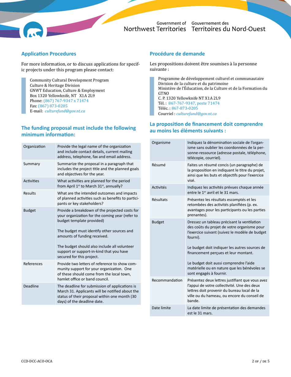 Aboriginal Cultural Organizations Contributions Program Application and Guidelines - Northwest Territories, Canada (English / French), Page 2
