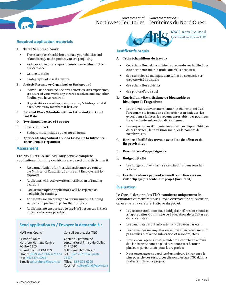 Nwt Arts Council Application - Northwest Territories, Canada (English / French), Page 2