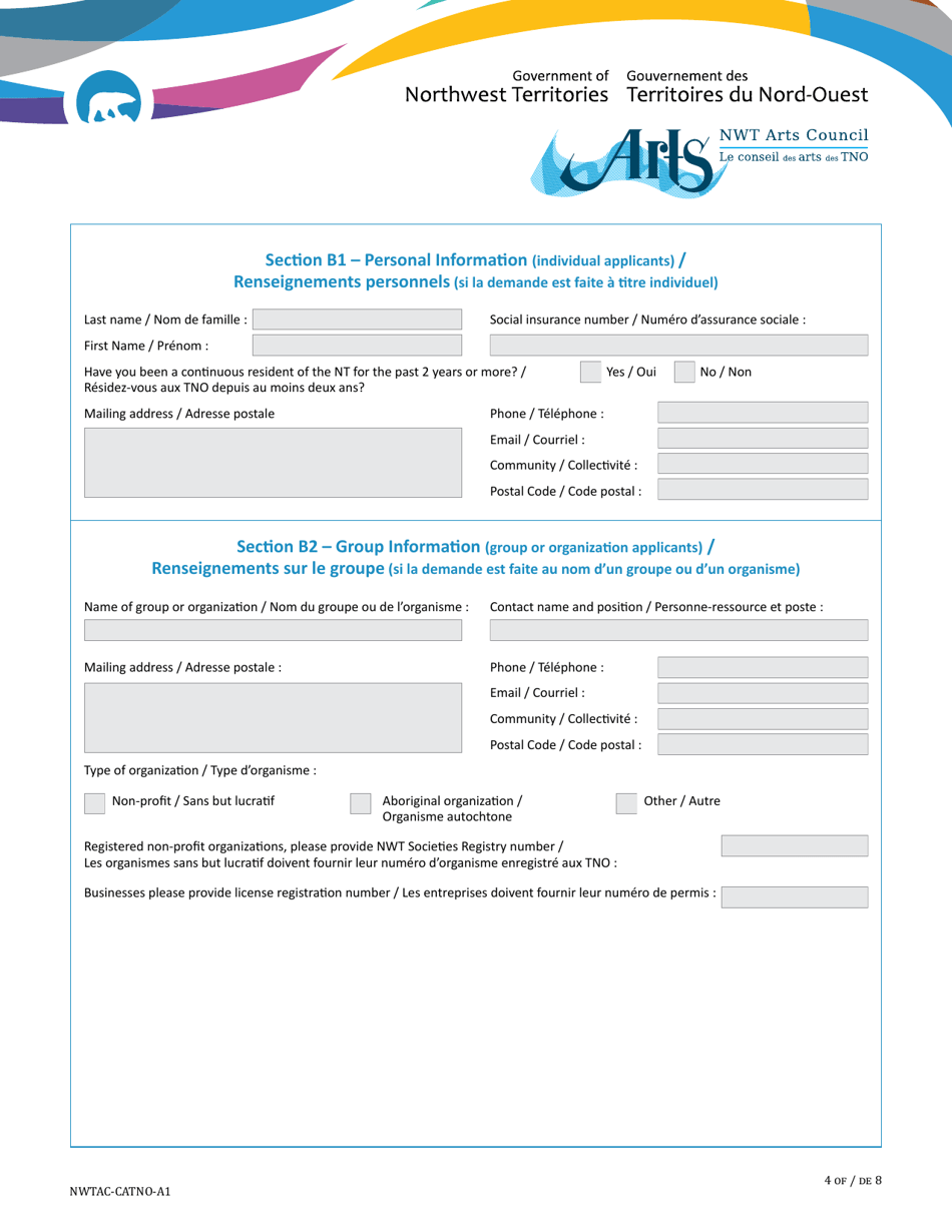Nwt Arts Council Application - Northwest Territories, Canada (English / French), Page 4