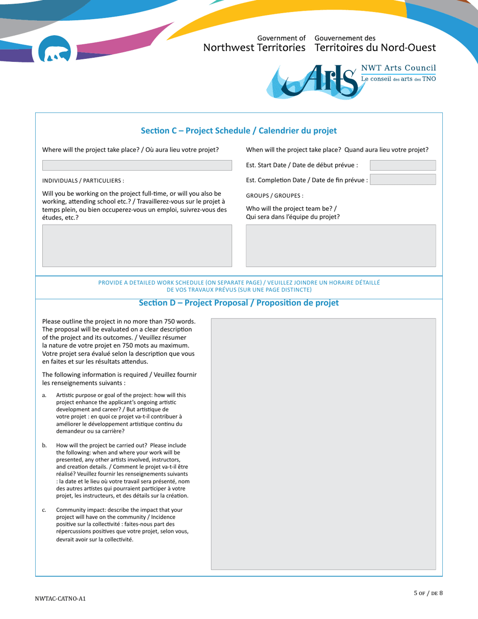 Nwt Arts Council Application - Northwest Territories, Canada (English / French), Page 5