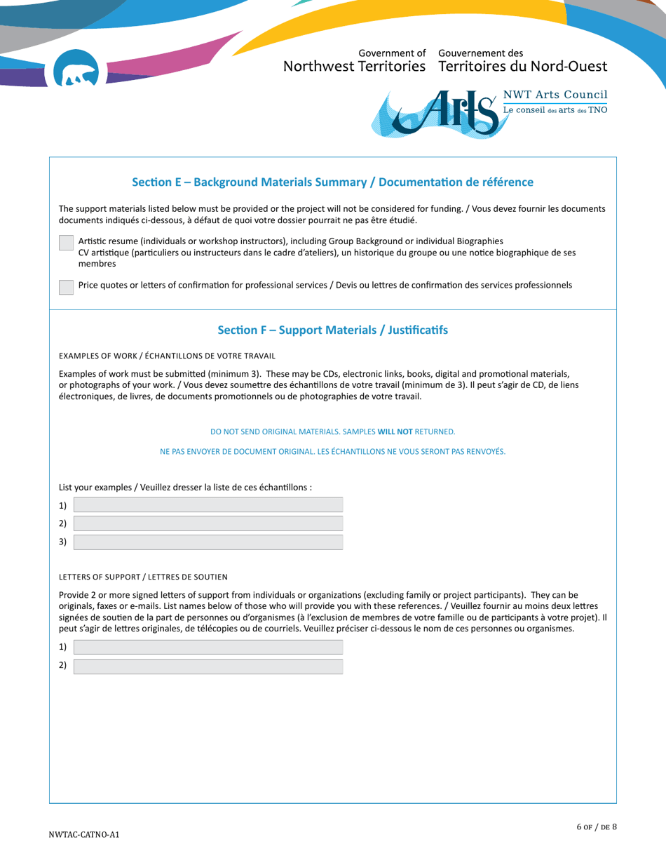 Nwt Arts Council Application - Northwest Territories, Canada (English / French), Page 6