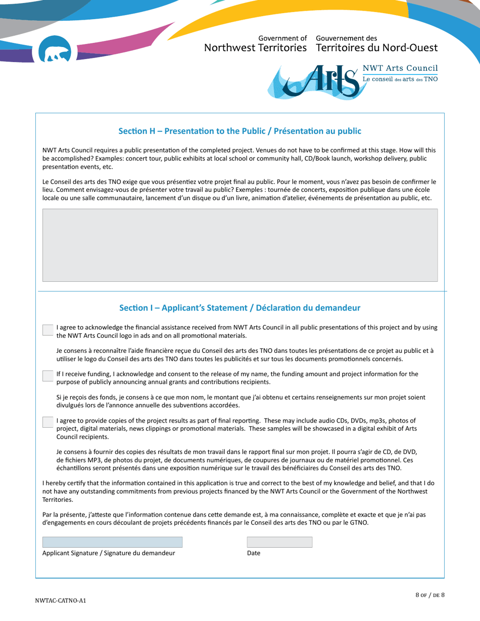 Nwt Arts Council Application - Northwest Territories, Canada (English / French), Page 8