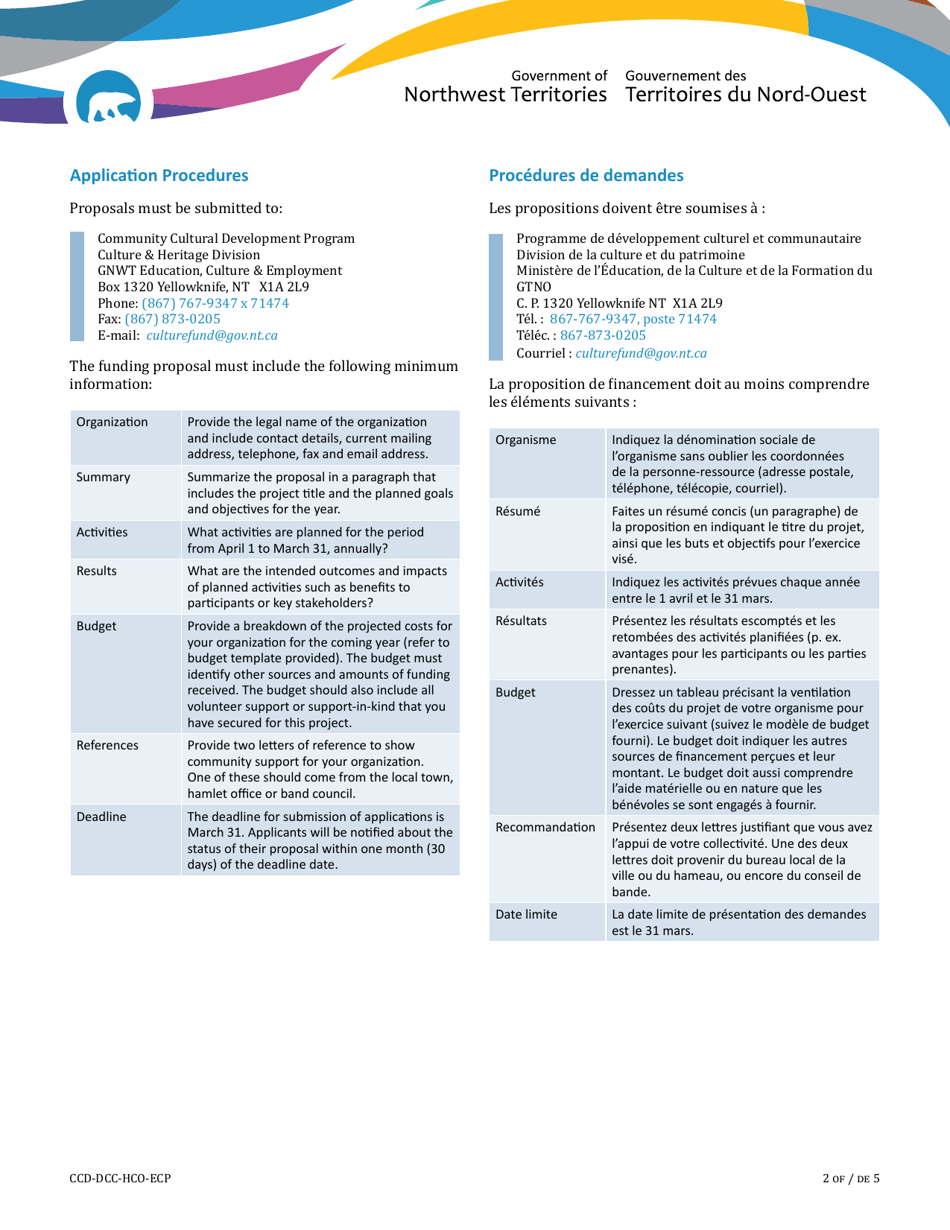 Heritage Centres Operating Funding Contributions Program Application - Northwest Territories, Canada (English / French), Page 2