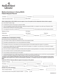 Form D0052 Medical Assistance in Dying (Maid) Patient Request Record - Newfoundland and Labrador, Canada, Page 2