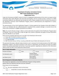 Registration Form - Nwt Victim Notification Program - Northwest Territories, Canada