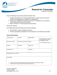 Document preview: Form A-249-2PFO Request for Transcripts - Nunavut, Canada