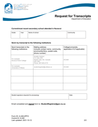 Form A-249-2PFO Request for Transcripts - Nunavut, Canada, Page 2