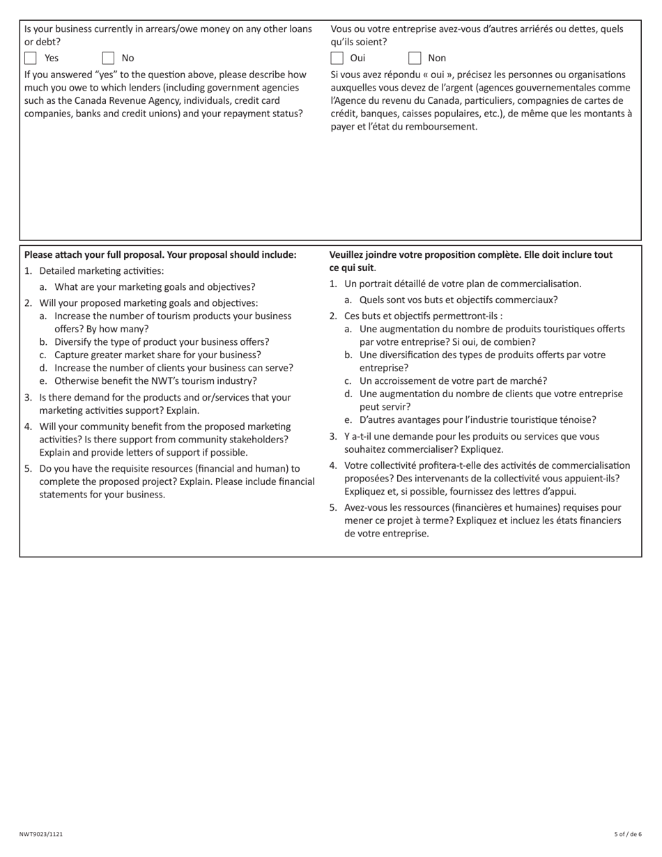 Form NWT9023 Schedule 3 Marketing Assistance for Tourism Businesses - Full Proposal - Tourism Product Diversification and Marketing Program - Northwest Territories, Canada (English / French), Page 5