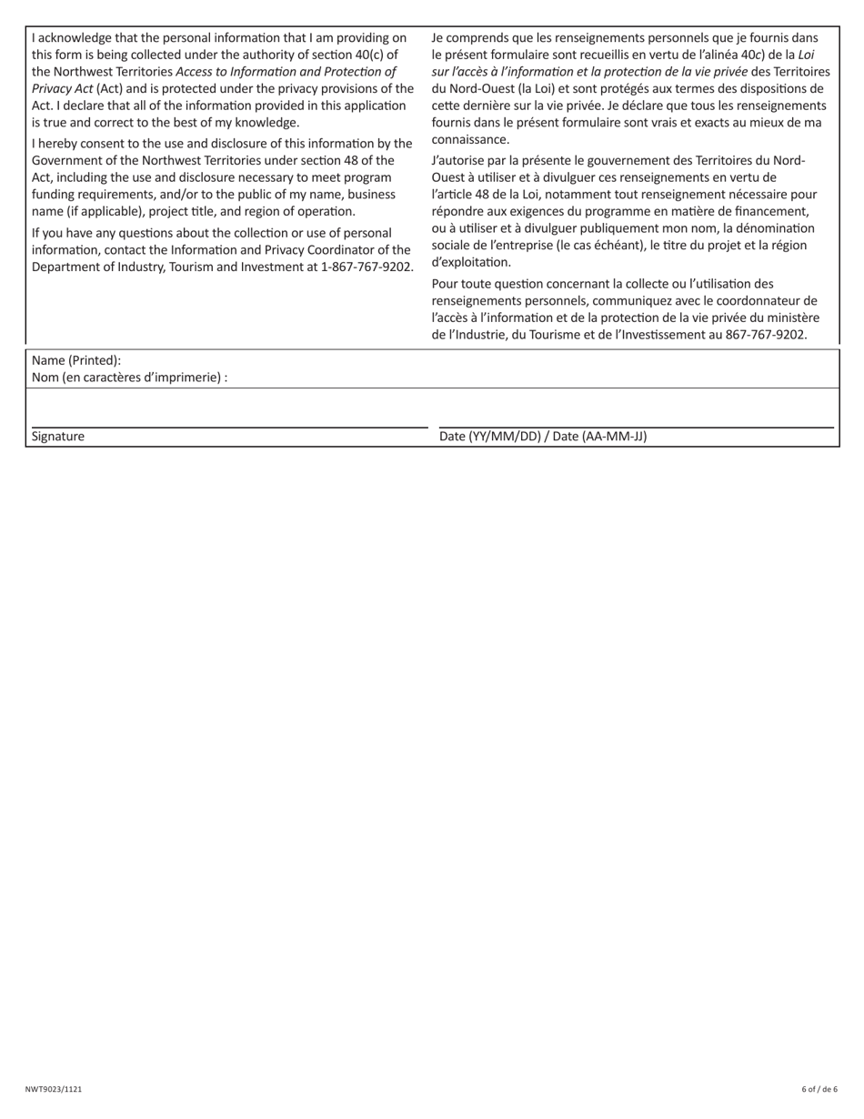 Form NWT9023 Schedule 3 Marketing Assistance for Tourism Businesses - Full Proposal - Tourism Product Diversification and Marketing Program - Northwest Territories, Canada (English / French), Page 6