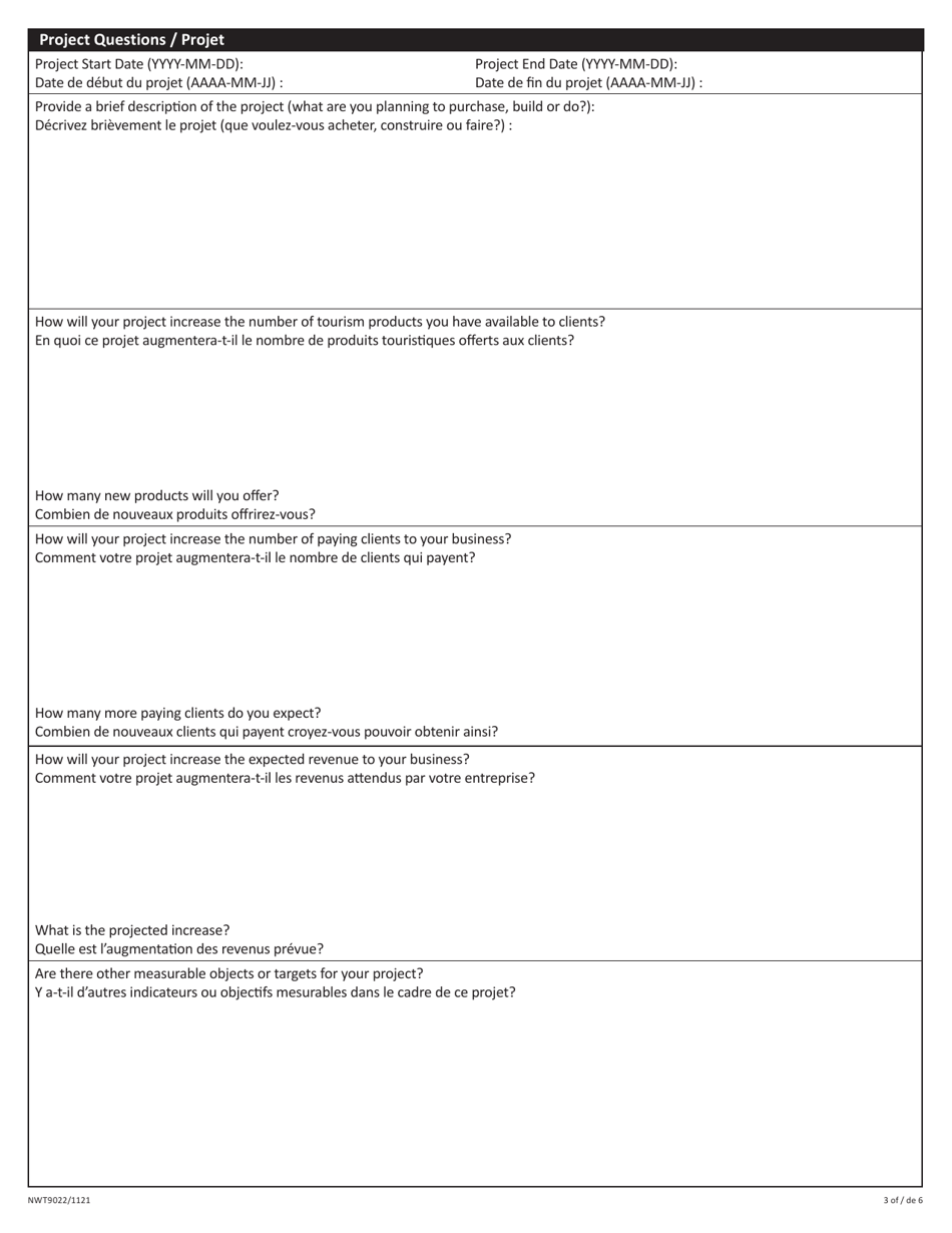 Form NWT9022 Schedule 2 Product Development and Enhancement - Full Proposal - Tourism Product Diversification and Marketing Program - Northwest Territories, Canada (English / French), Page 3