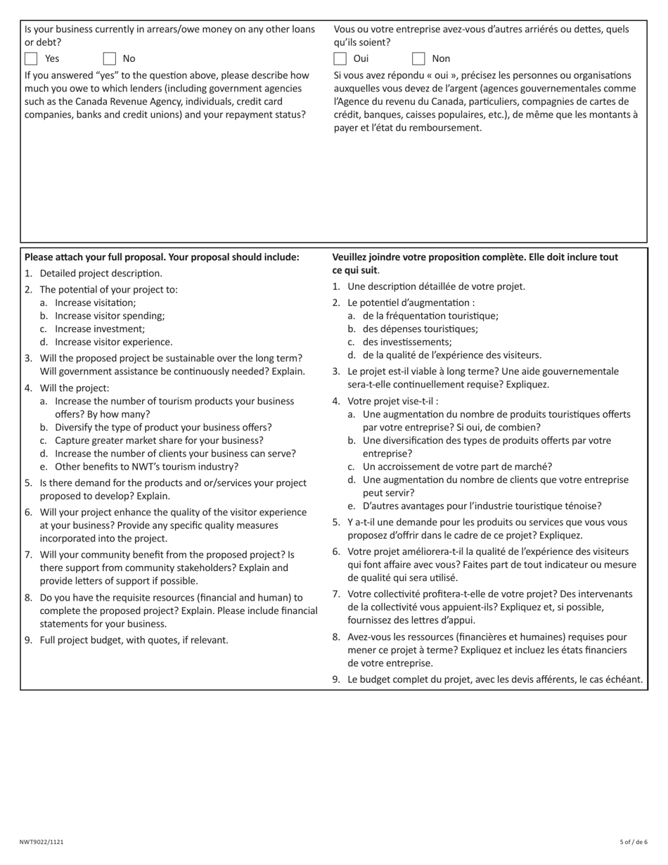 Form NWT9022 Schedule 2 Product Development and Enhancement - Full Proposal - Tourism Product Diversification and Marketing Program - Northwest Territories, Canada (English / French), Page 5