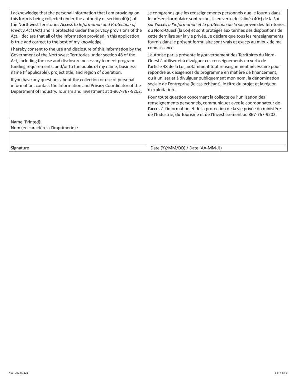 Form NWT9022 Schedule 2 Product Development and Enhancement - Full Proposal - Tourism Product Diversification and Marketing Program - Northwest Territories, Canada (English / French), Page 6