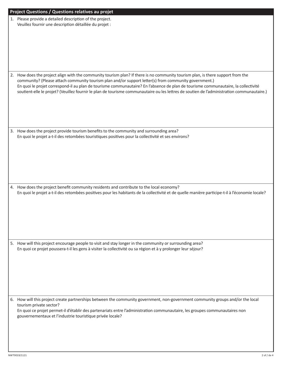 Form NWT9019 Community Tourism Infrastructure Contribution - Full Proposal - Northwest Territories, Canada (English / French), Page 2