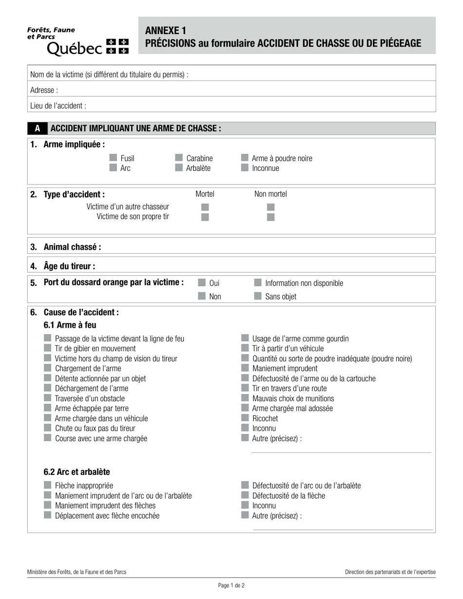 Forme W67-01-2112 Accident De Chasse Ou De Piegeage - Quebec, Canada (French), Page 3