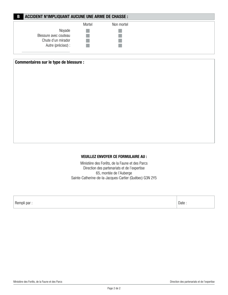 Forme W67-01-2112 Accident De Chasse Ou De Piegeage - Quebec, Canada (French), Page 4